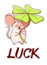 Cute mouse cartoon kawaii flat luck hand drawn isolated on white background