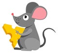 Cute mouse with cheese piece. Cartoon animal icon