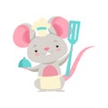 Cute mouse chef holding a spatula, funny animal cartoon character vector Illustration on a white background Royalty Free Stock Photo