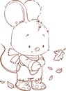 Cute mouse coloring page. Fall outlined clipart.