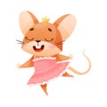 Cute Mouse Dancing Ballet Wearing Skirt and Crown on Its Head Vector Illustration Royalty Free Stock Photo