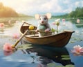 cute mouse in a fantasy boat.