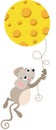 Cute mouse flying holding a cheese balloon