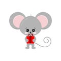 Cute mouse with gift isolated on white background.
