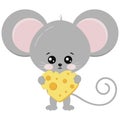 Cute mouse and heart shape piece of cheese in paws vector illustration. Royalty Free Stock Photo