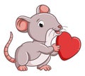 The cute mouse is holding the love heart with red color Royalty Free Stock Photo