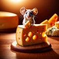 Cute mouse holding precious cheese, their valuable treasure Royalty Free Stock Photo