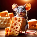 Cute mouse holding precious cheese, their valuable treasure Royalty Free Stock Photo