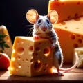 Cute mouse holding precious cheese, their valuable treasure Royalty Free Stock Photo