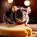 Cute mouse holding precious cheese, their valuable treasure Royalty Free Stock Photo