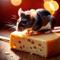 Cute mouse holding precious cheese, their valuable treasure Royalty Free Stock Photo