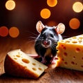 Cute mouse holding precious cheese, their valuable treasure Royalty Free Stock Photo