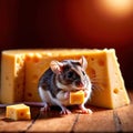 Cute mouse holding precious cheese, their valuable treasure Royalty Free Stock Photo