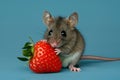 A cute mouse holding a strawberry, Birthday card, seasons greetings