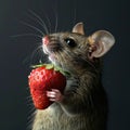 A cute mouse holding a strawberry, Birthday card, seasons greetings