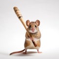 A cute mouse holding a threatening baseball bat Royalty Free Stock Photo