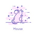 Cute mouse icon in thin line flat design. Vector greeting card Royalty Free Stock Photo