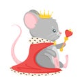 Cute mouse king flat vector illustration