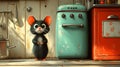 Cute mouse kitchen scene, vintage appliances, sunlight Royalty Free Stock Photo