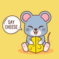 cute mouse with a piece of cheese vector