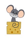 Cute mouse on the piece of cheese