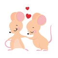 Cute Mouse with Pointed Snout and Rounded Ears Kissing Paw of Its Sweetheart Vector Illustration