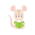 Cute Mouse Reading Book, Adorable Smart Animal Character Sitting with Book Vector Illustration Royalty Free Stock Photo