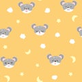 Cute mouse, rodent animal with moon and stars, baby adorable seamless pattern, pajamas concept for kids background texture vector