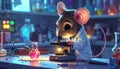 Cute Mouse Scientist Working in Laboratory with Microscope Royalty Free Stock Photo