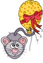 Cute mouse with shaped cheese balloon and red ribbon bow