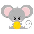 Cute mouse sit with golden coin in paws vector illustration. Royalty Free Stock Photo