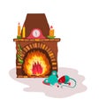 Cute mouse sleeping in front of the fireplace and waitng for a new year.