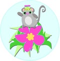 Cute Mouse with Spinner Hat on Hibiscus Flower