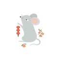 Cute mouse symbol of 2020 year with traditional red lanterns and mandarins. Funny cartoon Rat Chinese animal zodiac symbol Royalty Free Stock Photo