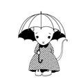 cute mouse under umbrella vector illustration, animal clipart with cartoon character