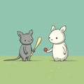 Cute Cartoon Mice Playing Baseball: Folk Art-inspired Illustrations