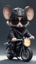 Cute mouse, wearing black biker jacket with metal rivets, dark sunglasses, bandana on head, AI Generative