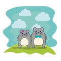 cute mouses couple characters vector illustration