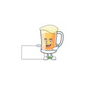 Cute mug of beer with grinning with board mascot.