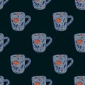Cute mugs seamless pattern. Background of teatime
