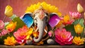 Cute multi-colored elephant in the form of the god Ganesha culture religion traditional