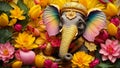 Cute multi-colored elephant in the form of the god Ganesha festival religion traditional