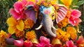 Cute multi-colored elephant in the form of the god Ganesha creative religion traditional