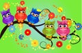 Four couples of owls sitting on branches. Nice elements for scrapbook, greeting cards, invitations, Valentine\'s cards etc Royalty Free Stock Photo