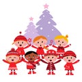 Cute multicultural caroling Children Royalty Free Stock Photo