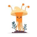 Cute mushroom. Cartoon fungus cordyceps. Mushroom spread concept Royalty Free Stock Photo