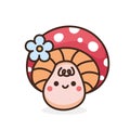 Cute mushroom with red cape, spots and flower.