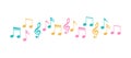 Cute musical notes pattern line. Musical border line to decorate postcards and invitations. Festive color illustration