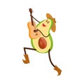 Cute musician avocado character is play at classic guitar