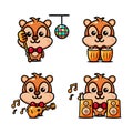 Cute musician squirrel character design set themed music concert